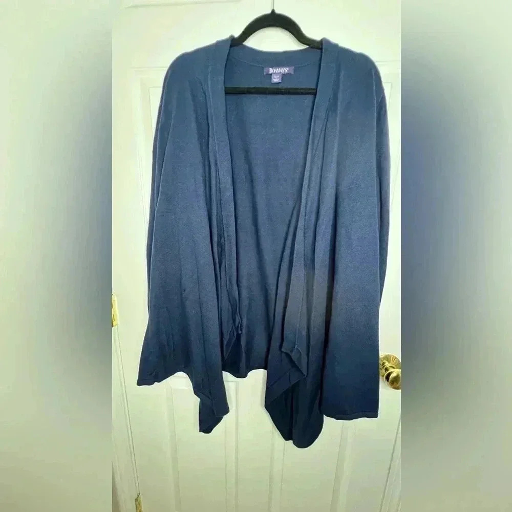 ☘️ EUC Roaman’s Fine Gauge Handkerchief Hem Cardigan, Size 1X (22/24), Navy - Picture 2 of 5